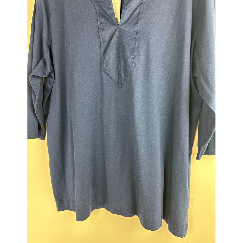 NEW Lauren Ralph Lauren Split Neck 3/4 Sleeve Cotton Top Navy Plus Size 2X - Picture 5 of 10